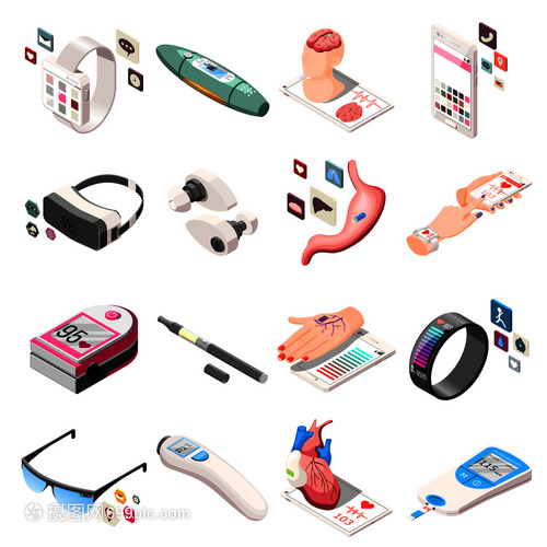 便攜式電子產品在醫學生活中的等距圖標應用
